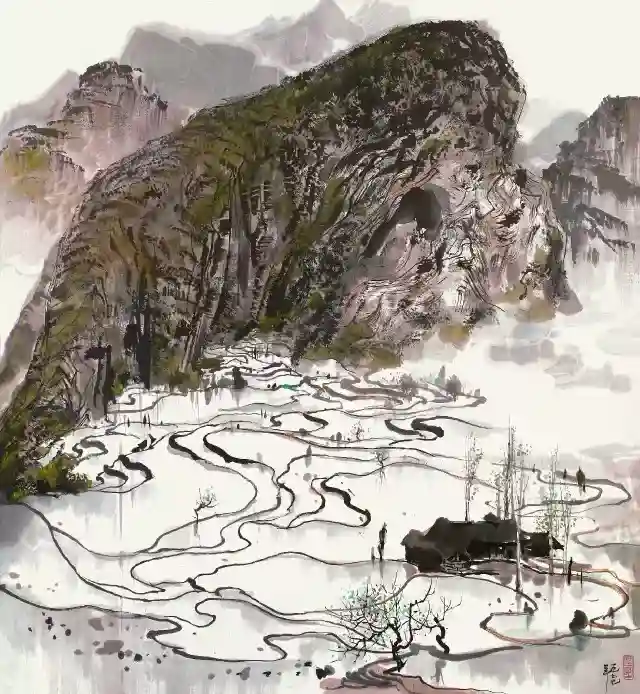 《山间水田》吴冠中